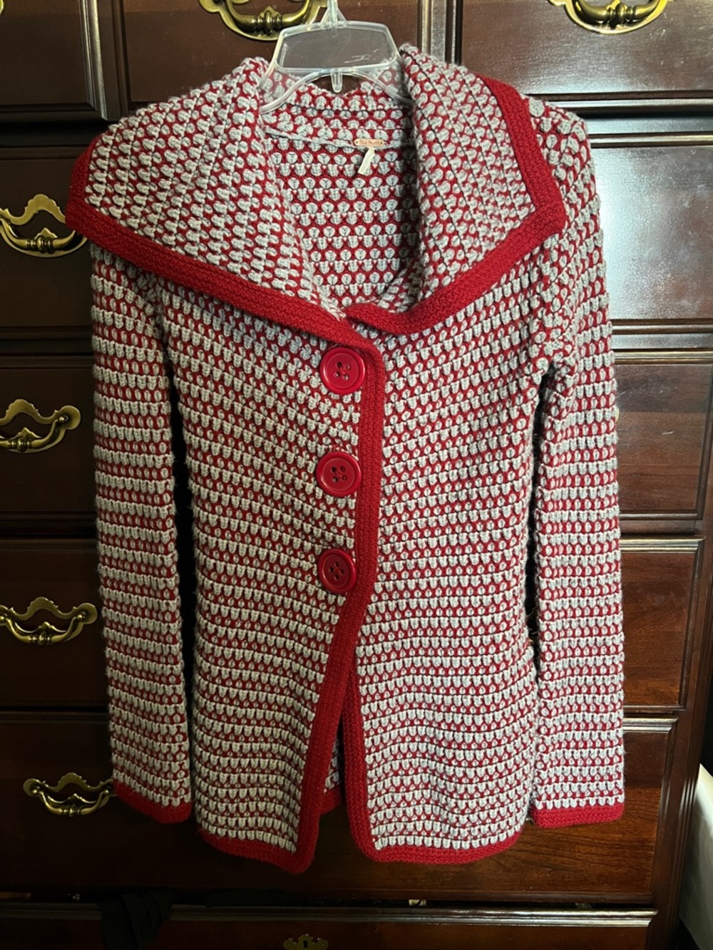Free People Red and Gray Button-Front Knit Cardigan size S